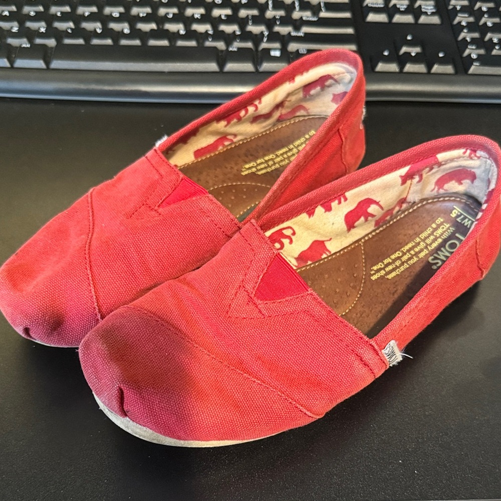 TOMS Vibrant Red Canvas Slip-Ons